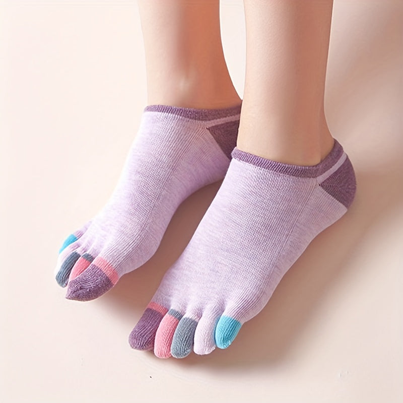 5 Pairs Colorblock Five Finger Socks Soft & Lightweight Low Cut Ankle Socks