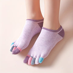 5 Pairs Colorblock Five Finger Socks Soft & Lightweight Low Cut Ankle Socks