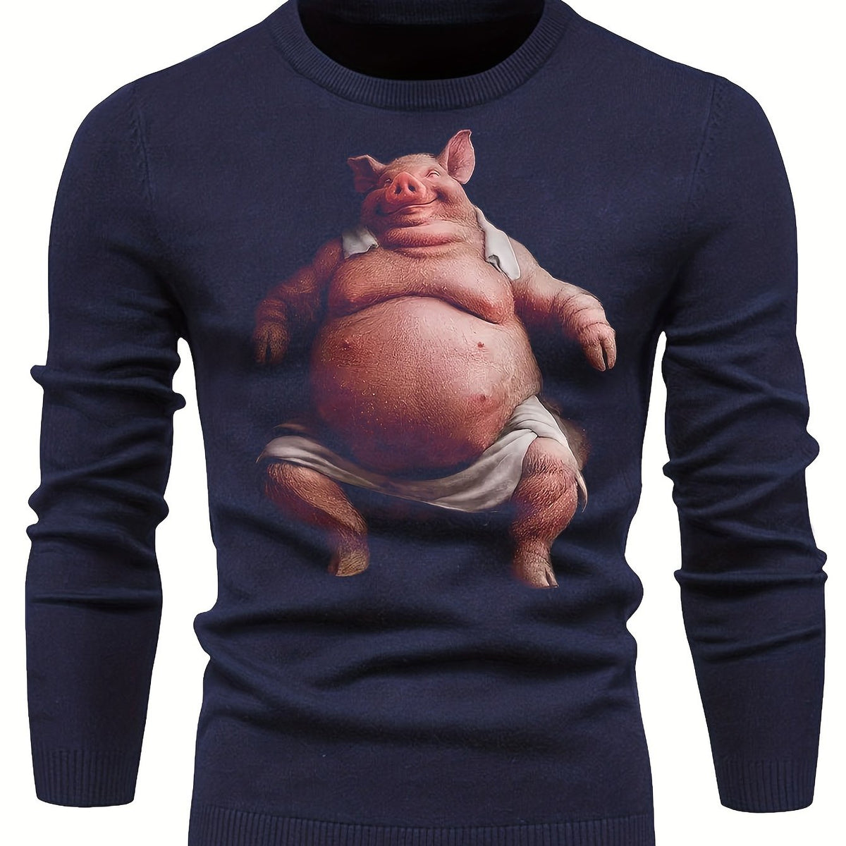 Funny Fat Pig Pattern Men's Knitted Sweater