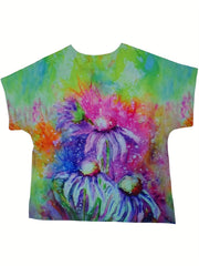  Tie Dye Floral Print Short Sleeve Top