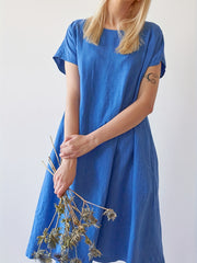 Plus Solid Batwing Sleeve Round Neck Loose Dress