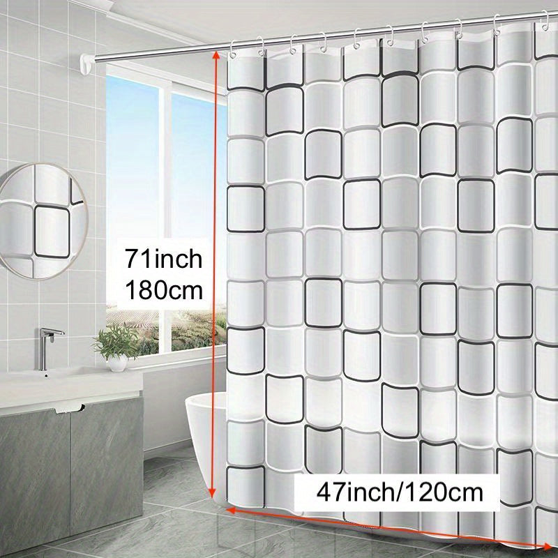 1pc Checkered PEVA Shower Curtain With 12 Hooks