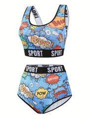  Y2K Pop Art Print Lingerie Set Tank Bra & High Waist Panty