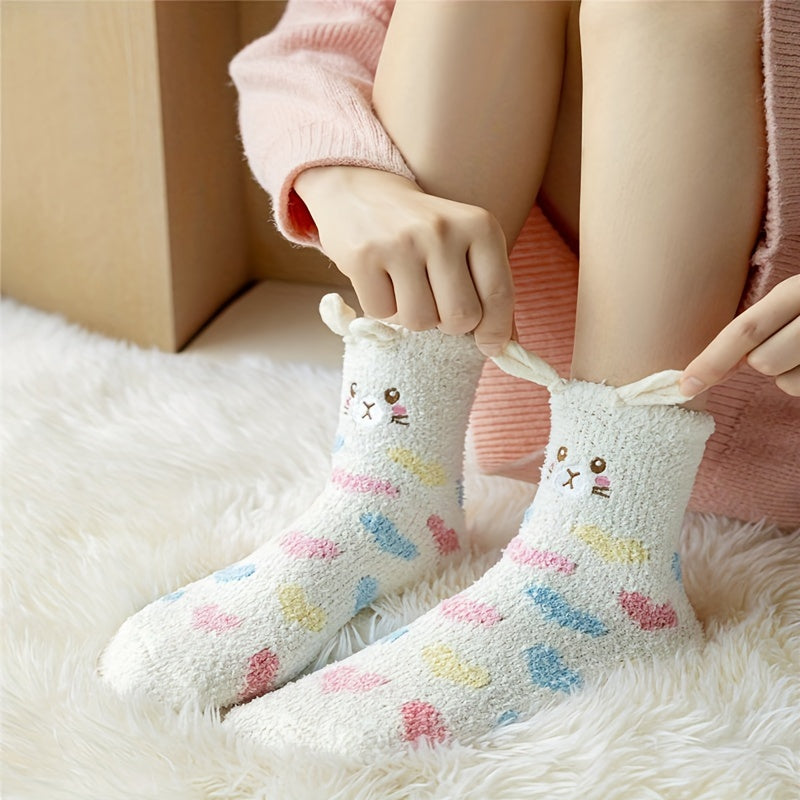 5 Pairs Animal Pattern Plush Socks Soft Mid Tube Women's Stockings