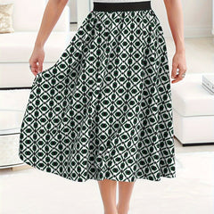  Women's Maxi Skirt Geometric Print High Rise Elastic Waist
