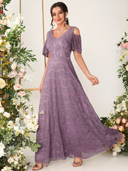 V Neck Lace Bridesmaid Dress for Wedding Party