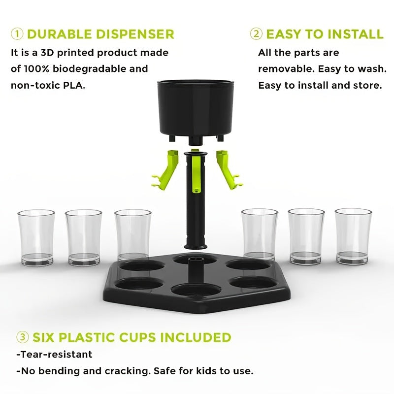 6 Shot Glass Dispenser for Wine Whisky Beer Liquor - Ideal for Parties