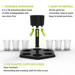 6 Shot Glass Dispenser for Wine Whisky Beer Liquor - Ideal for Parties