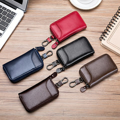 Large Capacity Zipper Car Key Holder Men's Waist Hanging Leather Key Chain Case