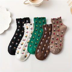 5 Pairs Floral Print Short Socks for Women