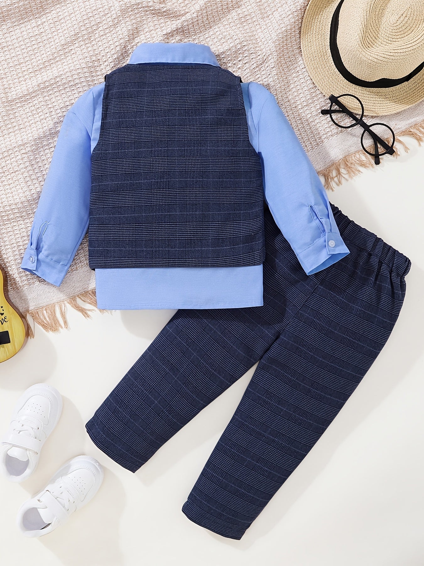 3pcs Baby Boys Bowtie Shirt & Vest & Pants Gentleman Set