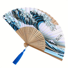 Large Ukiyo-e Surfing Kanagawa Figure Folding Fan