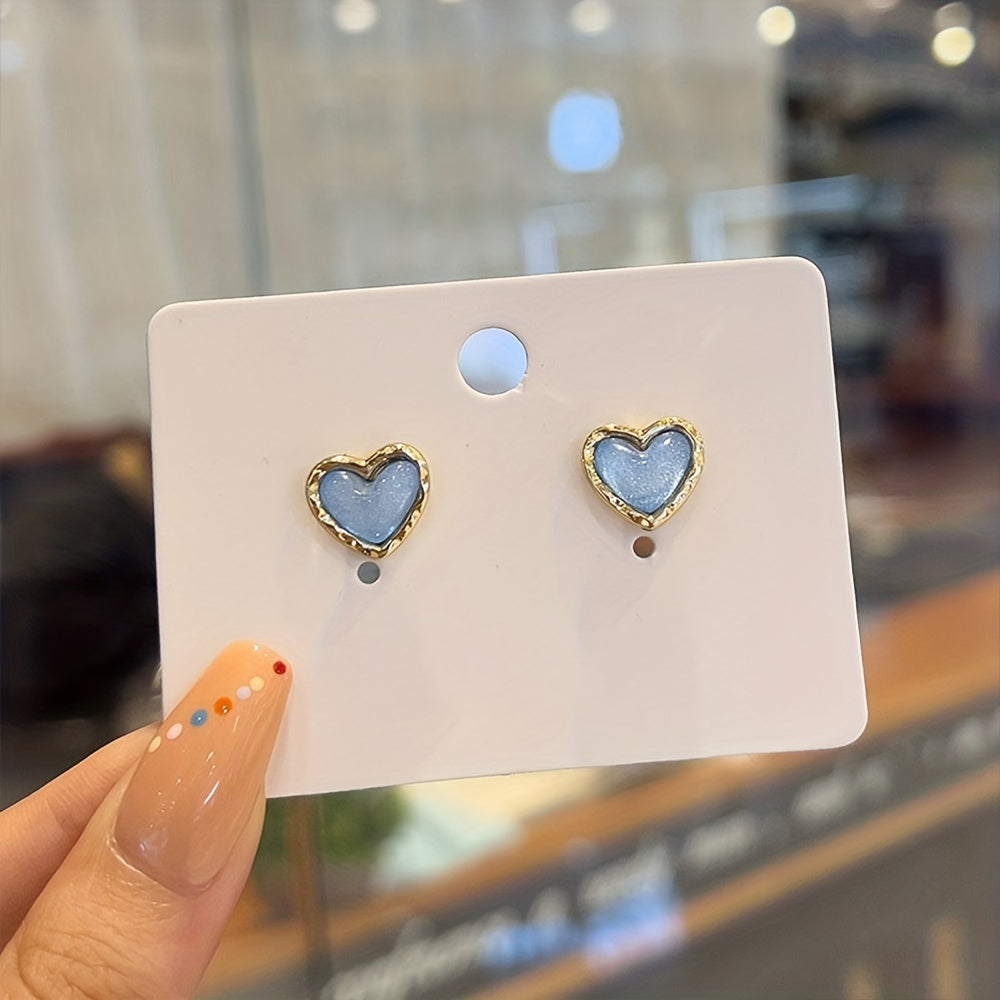 Y2K Style Starry Sky Heart Stud Earrings 18K Plated