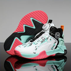 Boys High Top Basketball Shoes w/ Rotating Buckle Comfy Soft Sole
