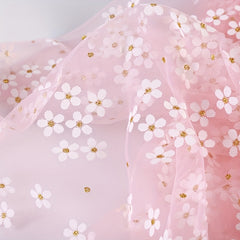 Soft Flowers Print Tulle Mesh Fabric Red Pink Daisy Ribbon 150x91cm