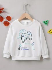 Boys Game Console & LEVEL UP Print Sweatshirt Crew Neck Top