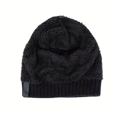 Yellow Leaf Winter Knitted Beanie Hat Plus Velvet Warm Outdoor Short Hat