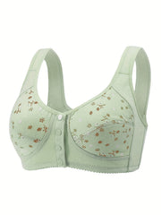 Floral Print Button Front Wireless Comfort Bralette