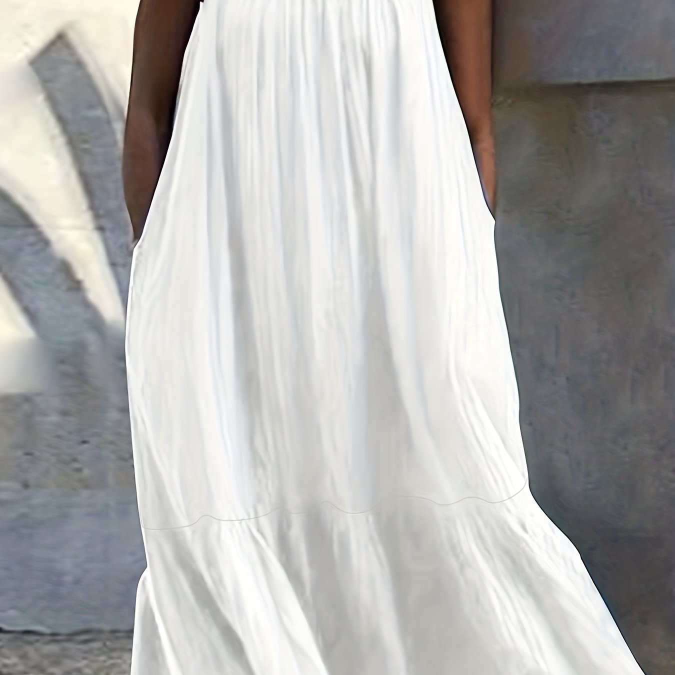  Solid Ruffle Trim Maxi Cami Dress