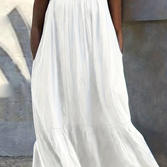  Solid Ruffle Trim Maxi Cami Dress
