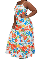  Retro Floral Print Maxi Dress