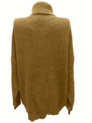  Solid Cable Long Sleeve Turtle Neck Sweater