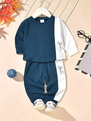 Baby Boys Contrast Outfit Long Sleeve Sweatshirt Trousers 2pcs Set