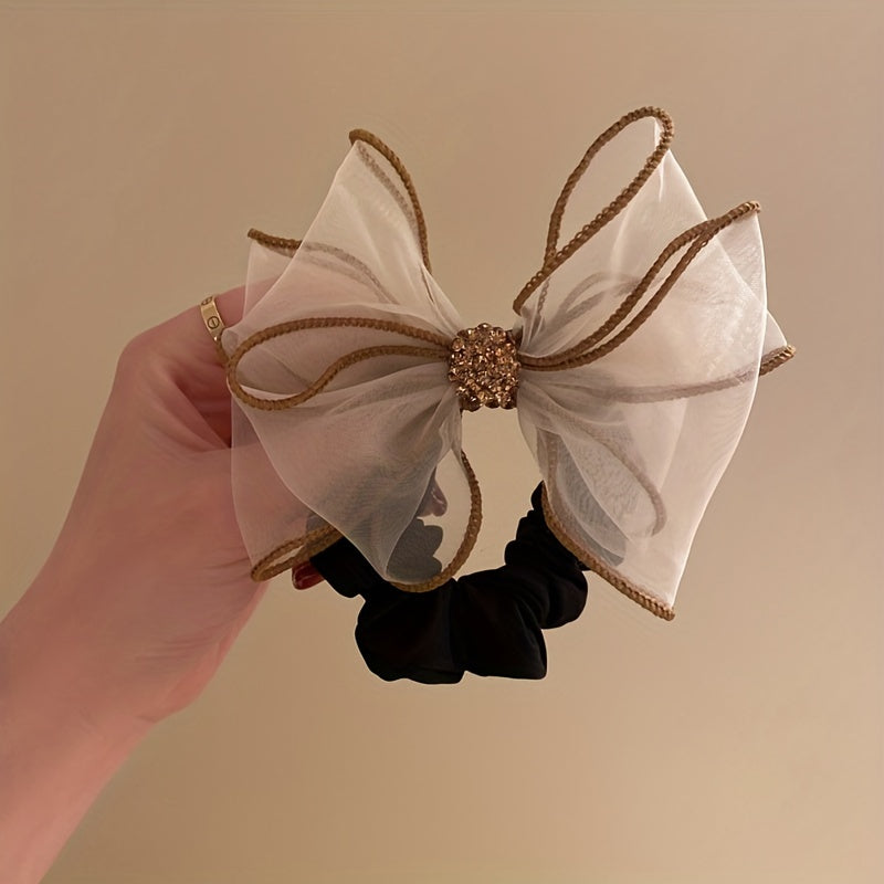 Sweet Organza Bow Knot Hair Tie Rhinestone High Elastic Accessory