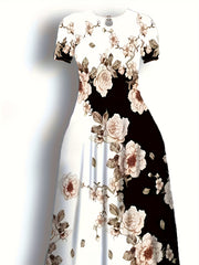  Colorblock Floral Print A Line Dress With Pockets