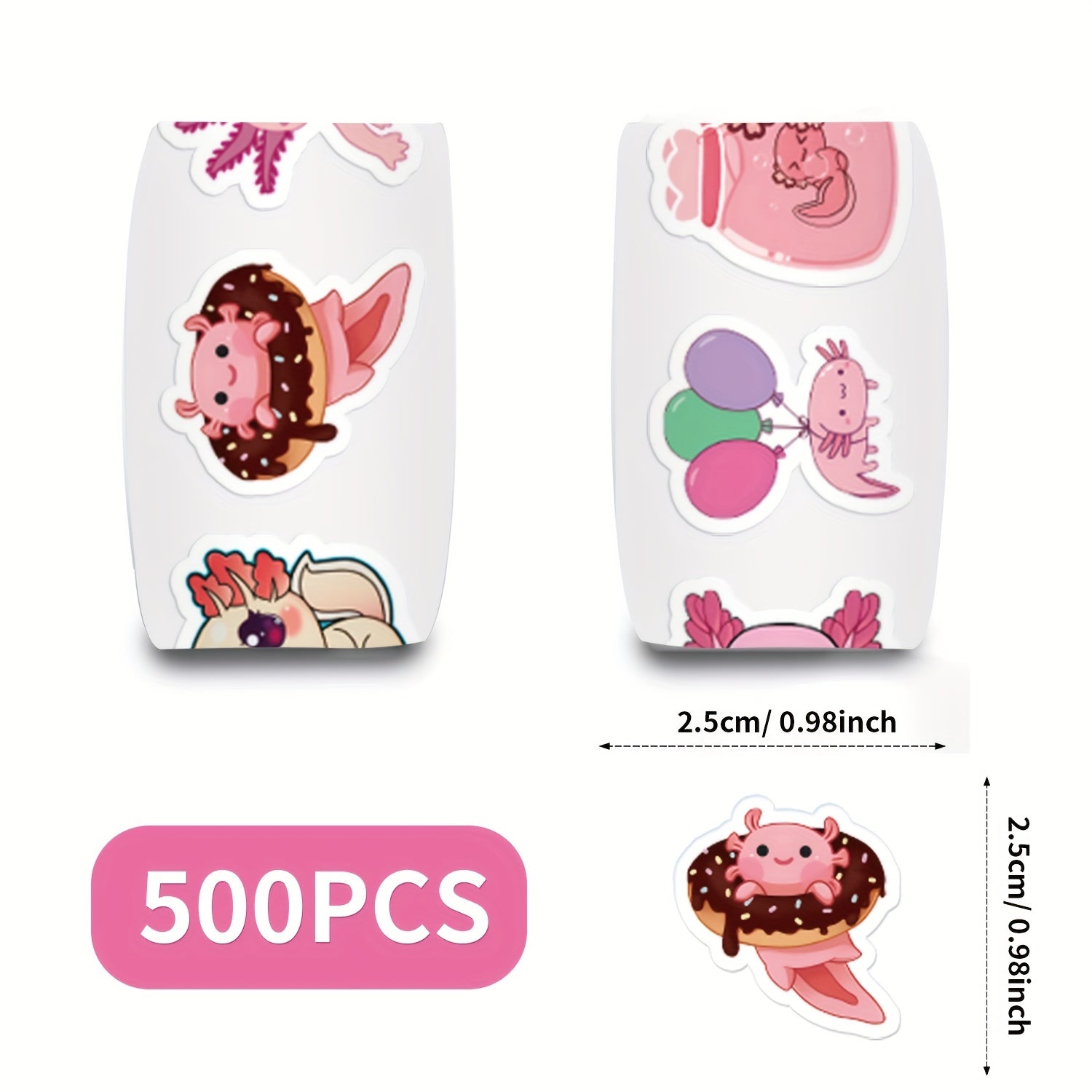 500 Reusable Axolotl Stickers - Vinyl Material