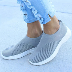 Women's Slip On Walking Shoes Flying Woven Casual Flat Shoes