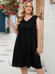  Solid Lace Ruffle Sleeve V Neck Dress