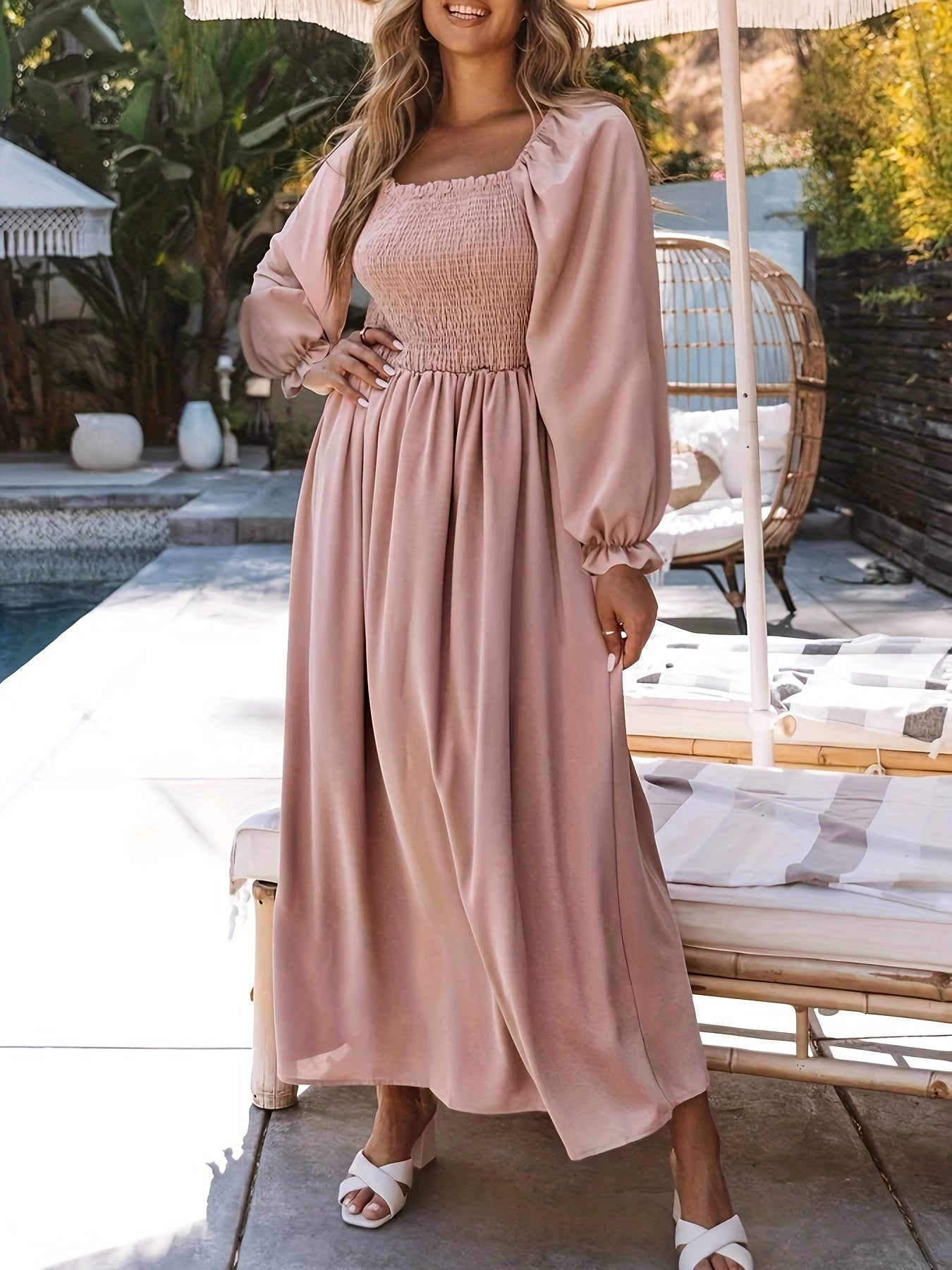 Women's Plus Size Lantern Sleeve Maxi Dress