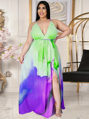 Plus Size Floral Print Criss Cross Backless Maxi Summer Dress
