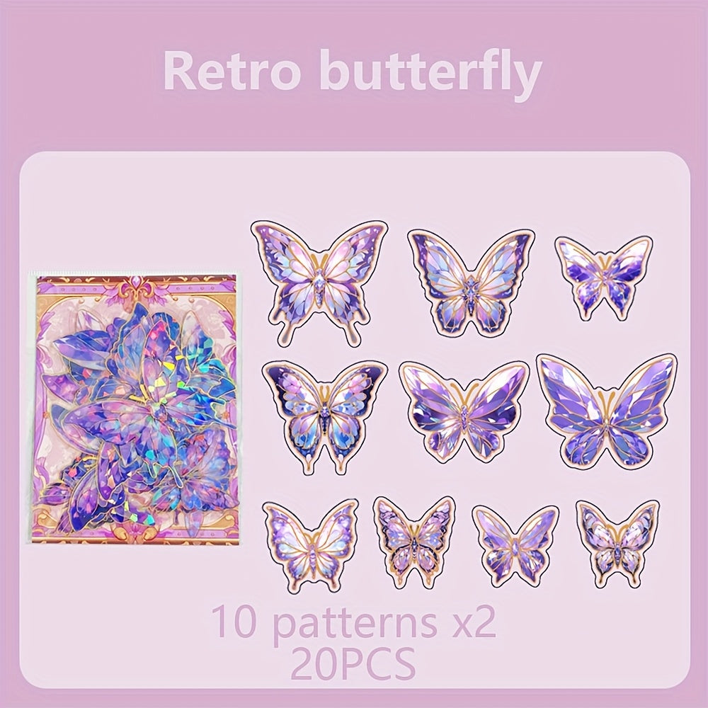 Butterfly Series Hot Stamping & Laser PET Stickers 20pcs