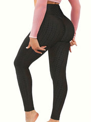  Casual Leggings Women's Plus Solid Honeycomb Pattern Fitness Leggings