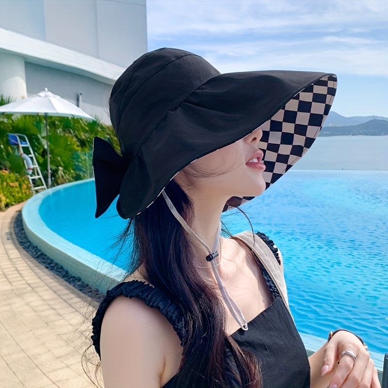 Checkerboard Pattern Visor Hat UV Protection Wide Brim