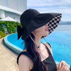 Checkerboard Pattern Visor Hat UV Protection Wide Brim