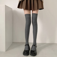 2 Pairs Solid Thigh High Socks Warm Over The Knee Socks Stockings