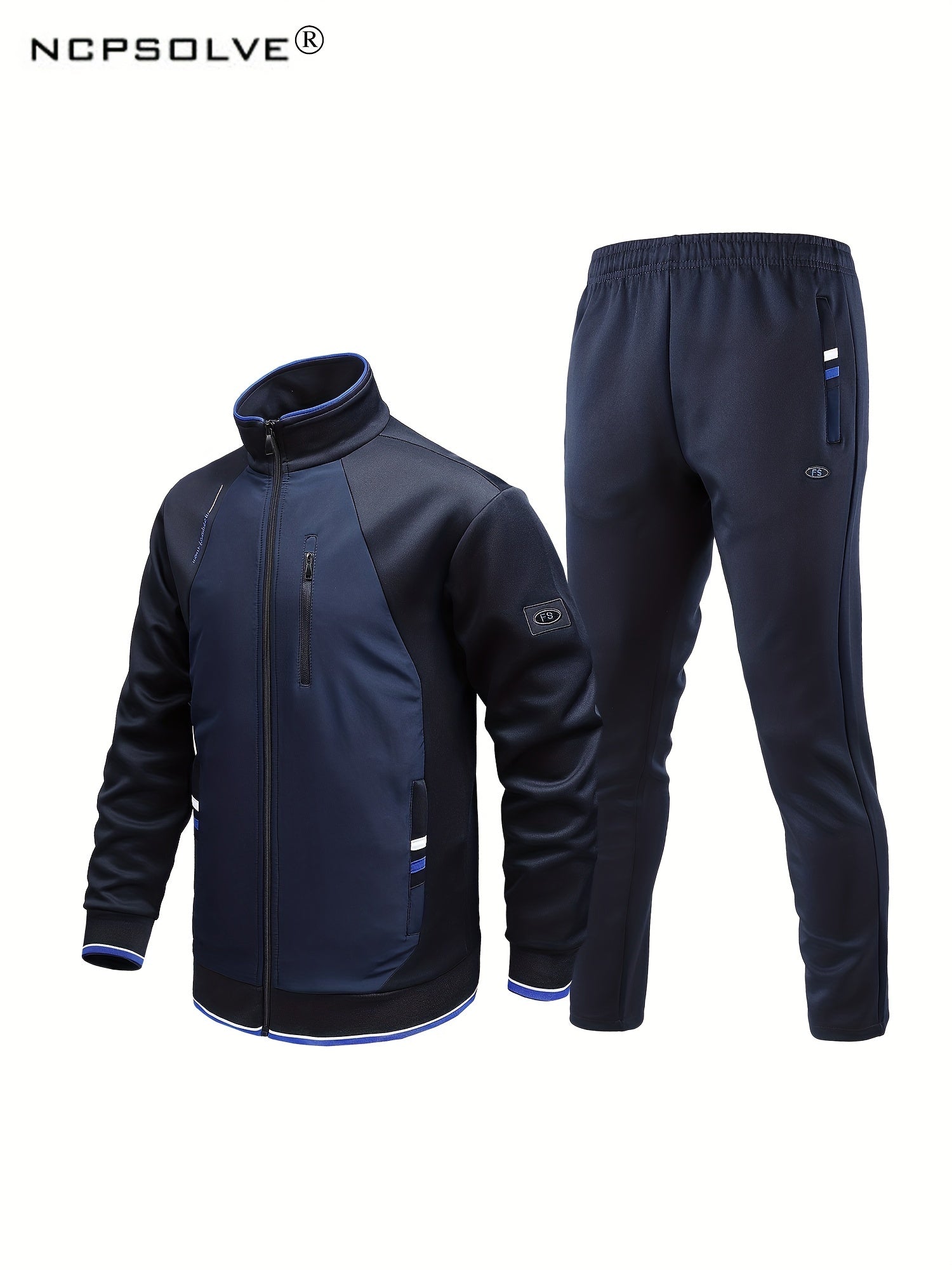 Men's Sports Suit Stand Collar Zip Up Jacket & Shorts