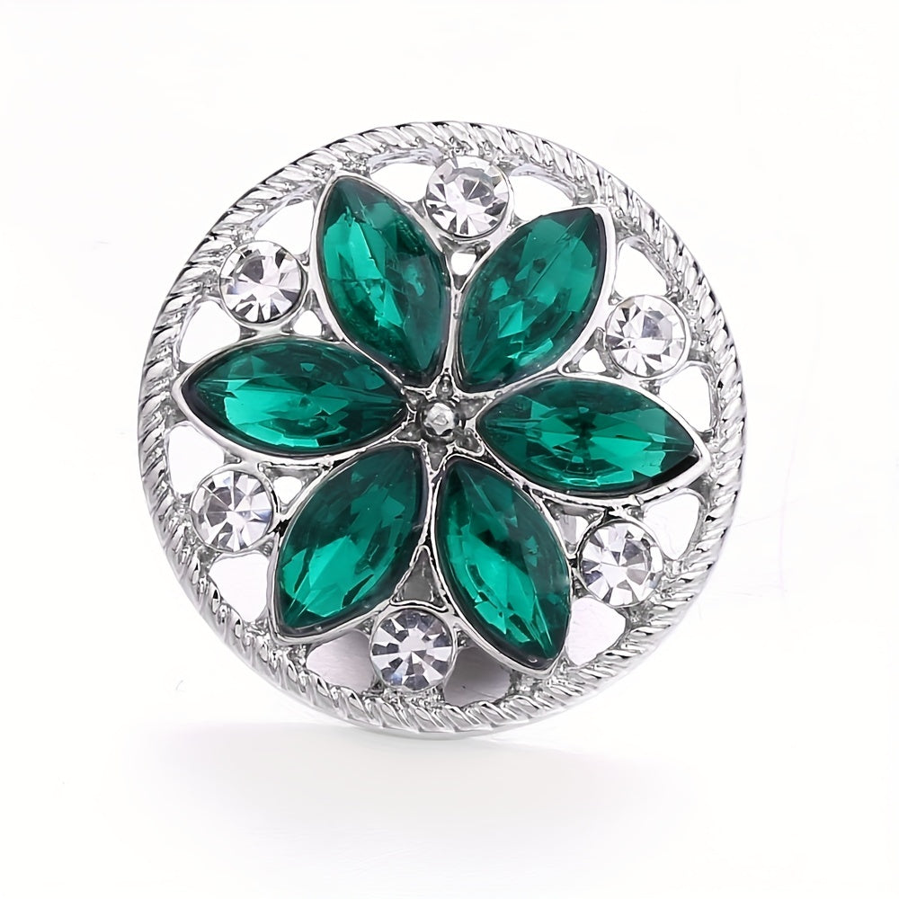 Alloy Flower Decor Round Snap Button with Rhinestones for DIY Jewelry