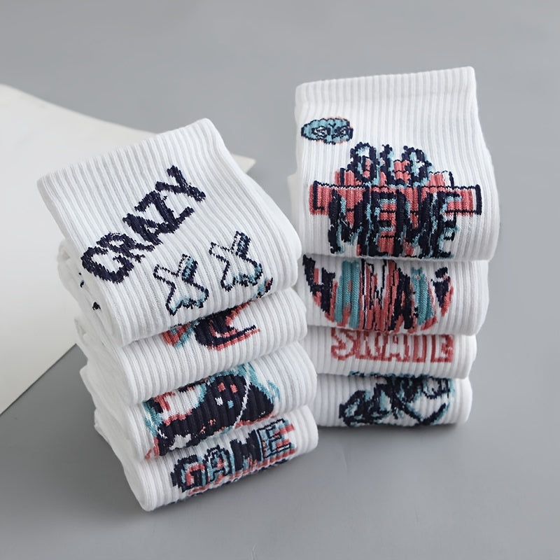 8 Pairs Funny Letter Graffiti Socks Women's Mid Tube Stockings