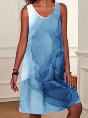 Marble Print Sleeveless Dress Casual Tank Dress
