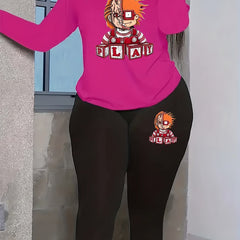  Halloween Cartoon Print Top & Leggings Set