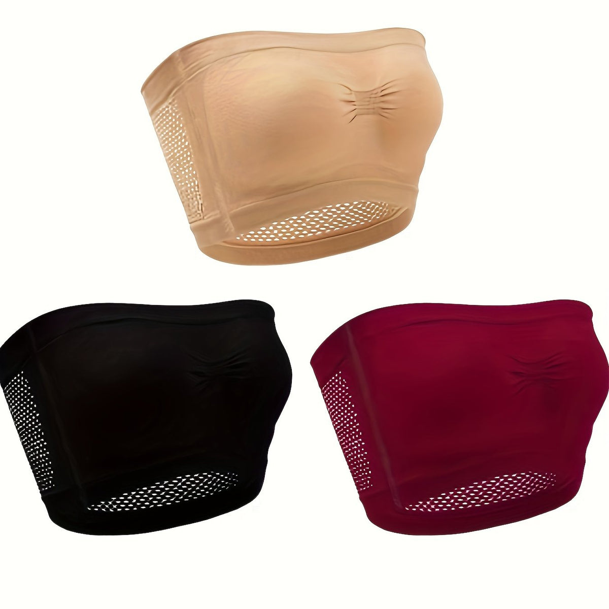 3pcs Strapless Bandeau Bras Hollow Out Stretch Bra