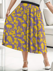  Floral Print Maxi Skirt, High Rise Elastic Waist