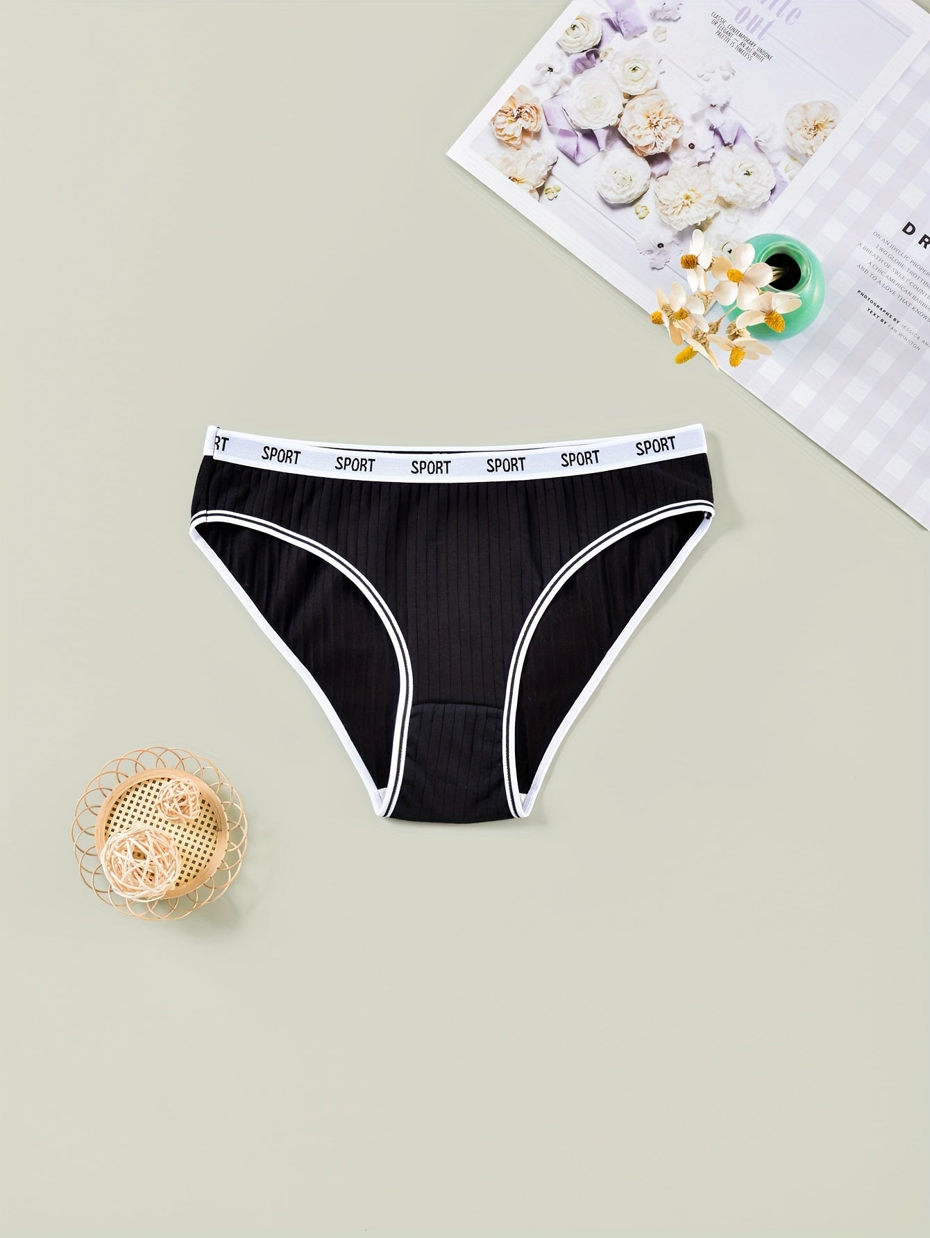 4 Pack Plus Size Casual Underwear Set Women's Plus Striped Letter Trim Underwear