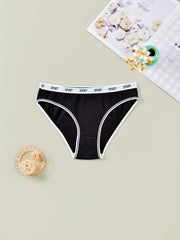 4 Pack Plus Size Casual Underwear Set Women's Plus Striped Letter Trim Underwear