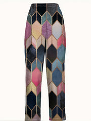  Geometric Print Straight Leg Tie Trousers