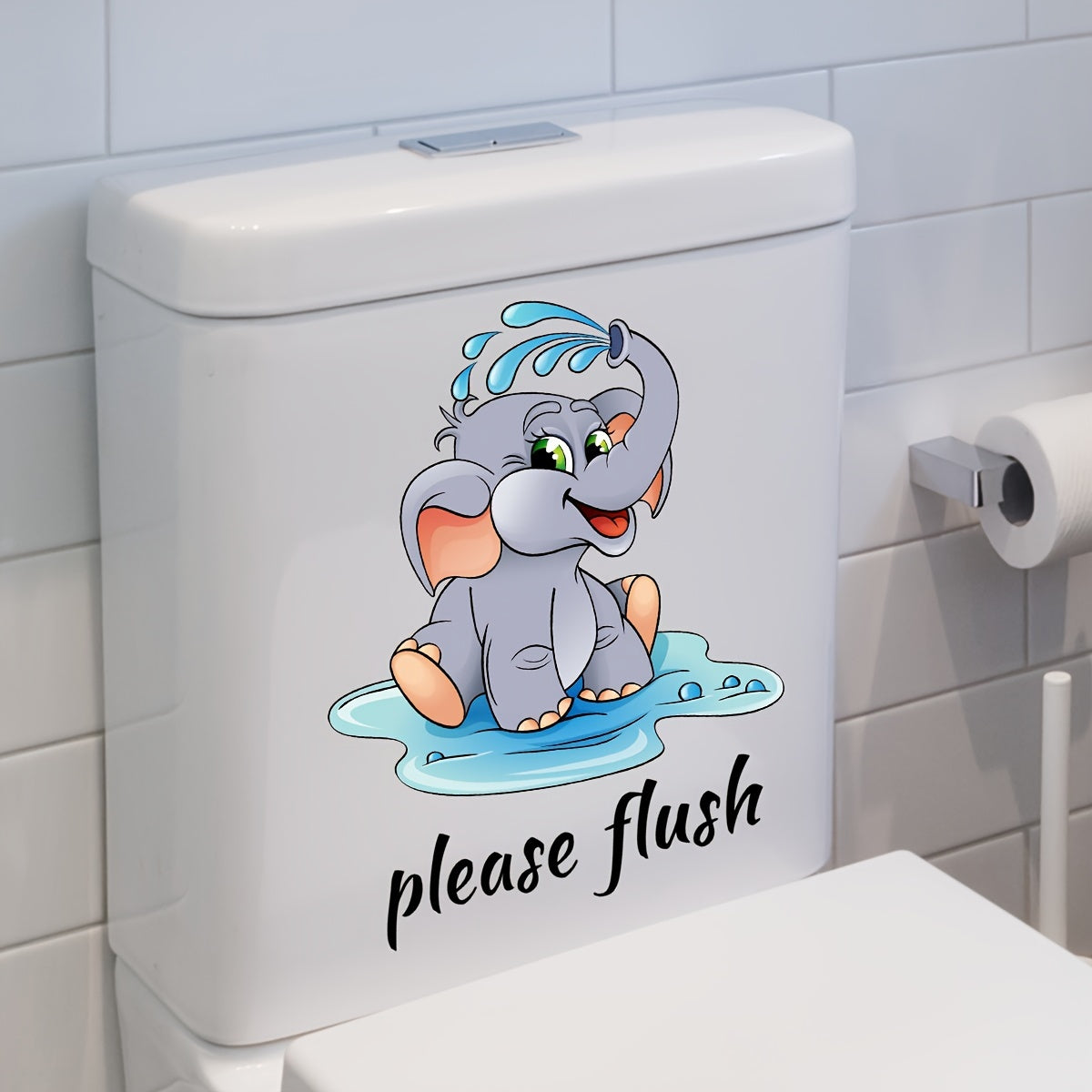 Cartoon Elephant English Toilet Wall Sticker Bathroom Decoration